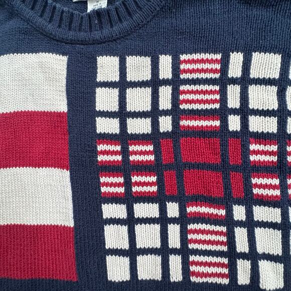 Vtg 90s Jos. A. Bank David Leadbetter Red White Blue Cotton Knit Golf Sweater M - Picture 2 of 7